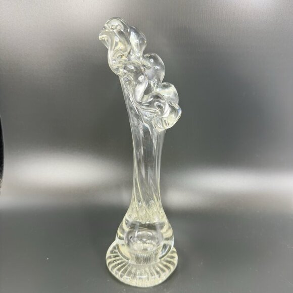 Mid Century Clear Art Glass Swung Vase Vessel Jack In The Pulpit With Bubbles - Picture 9 of 15